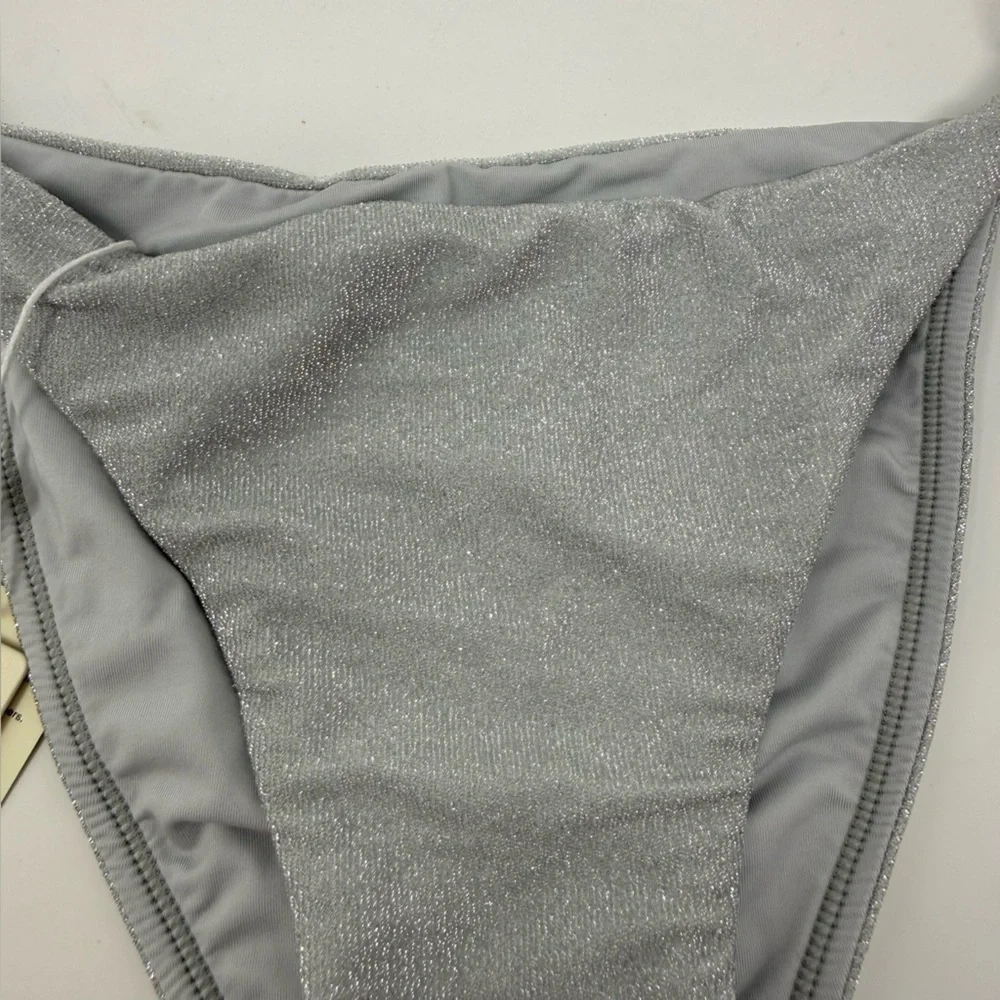 NWT Monday Swimwear Le Marais Bottom Soft Silver Shimmer Bikini Bottoms Size M
